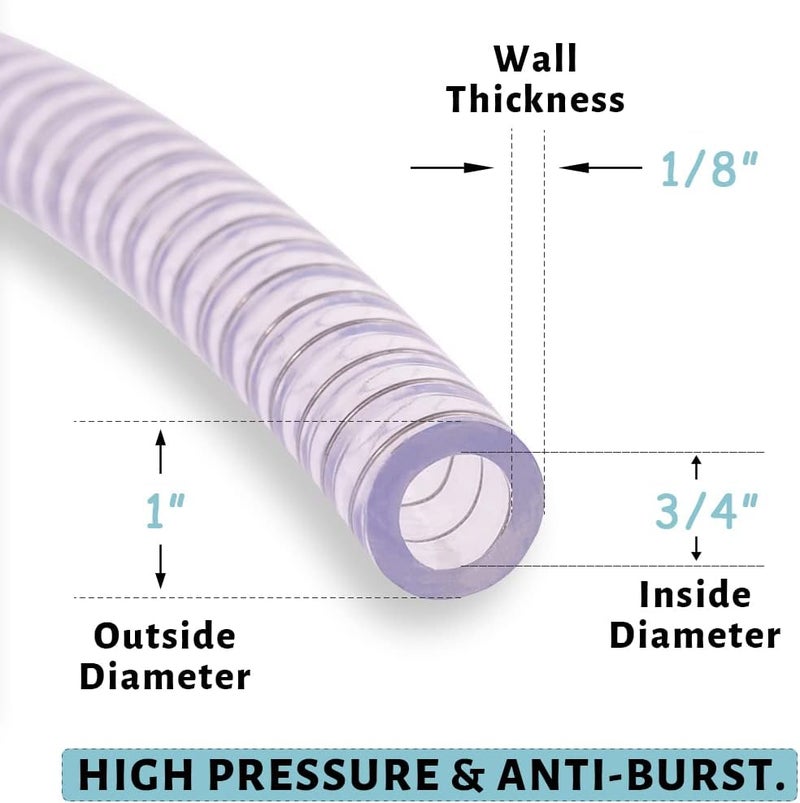 DAVCO 3/4" ID x 25 ft PVC Reinforced Tubing With Spiral Steel Wire, High Pressure Flexible Vinyl Hose Heavy Duty Clear Suction Tube,Non-Toxic, Vacuum Dust Collection Pipe - Image 4